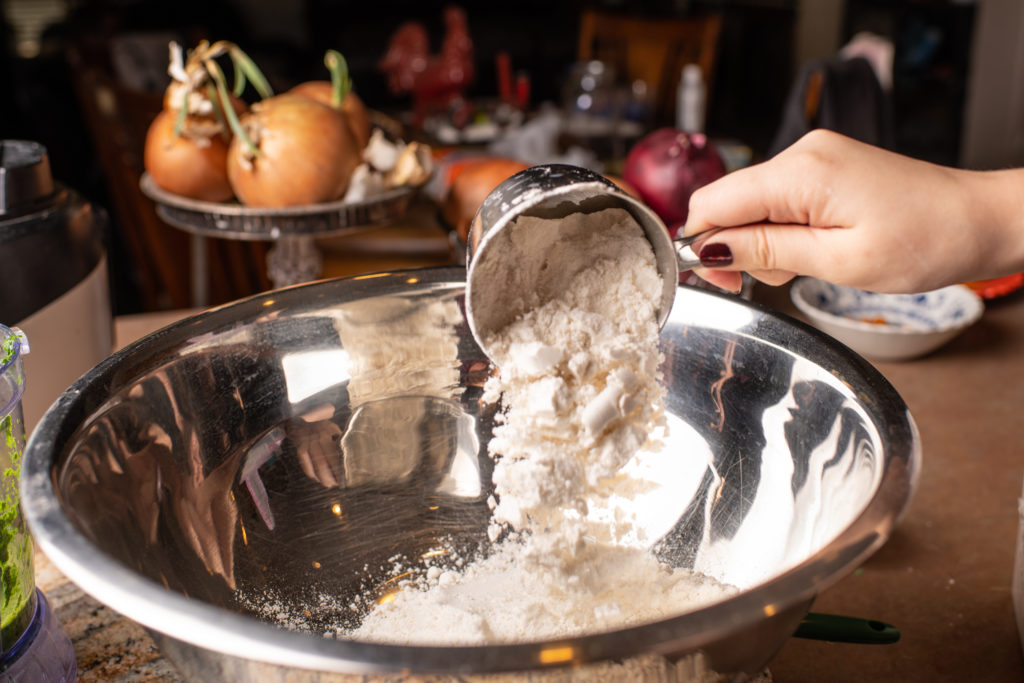 Measure out Gluten Free Flour for the moringa noodle dough